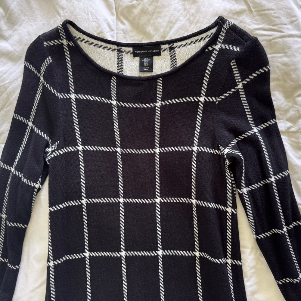 Adrienne Vittadini Grid Pattern Shift Dress – Black/White – Size XS - Picture 9 of 11